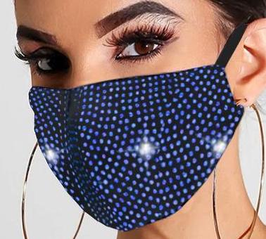 Blue Glitter Studded Breathable Mouth Mask & Reusable