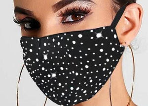 Black Glitter Studded Breathable Mouth Mask & Reusable