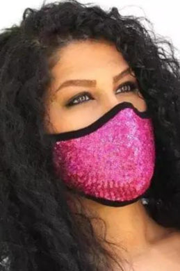 Pink sequin decorations glitter face mask