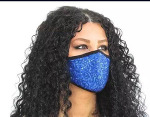 Blue sequin decorations glitter face mask