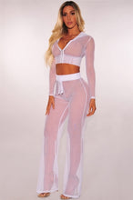 Load image into Gallery viewer, White Sheer Crop Hoodie And Trousers Suit