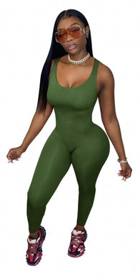 Green V-Neck Sleeveless Jumpsuit